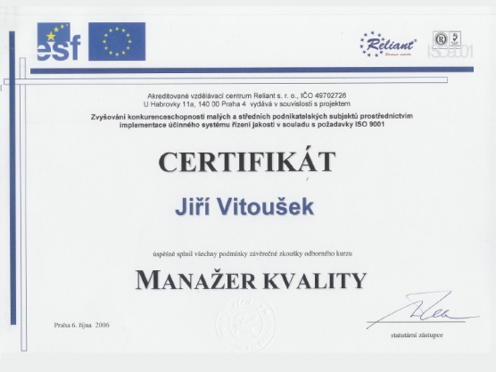 Manager of quality certificate